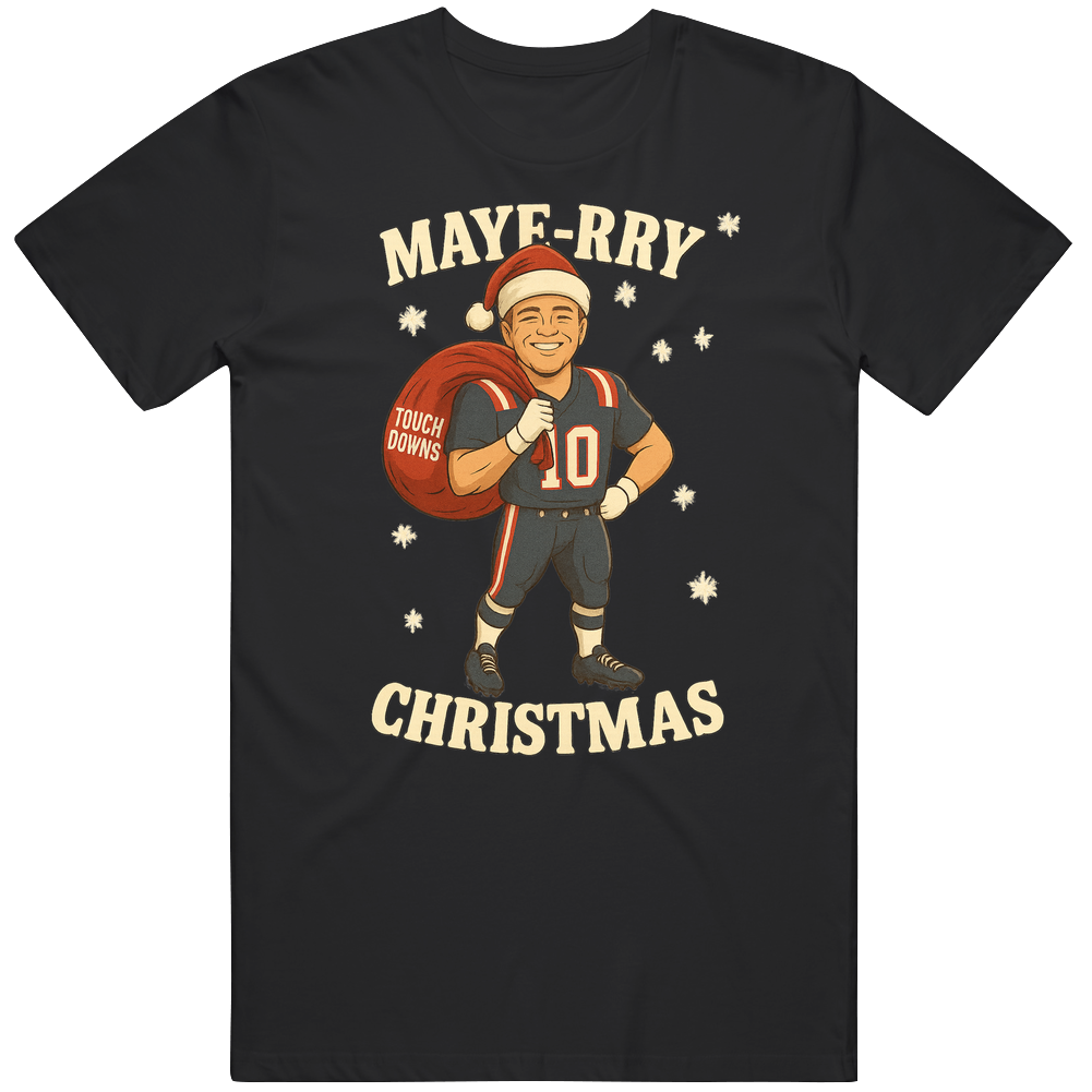 Maye-rry Christmas Drake Maye Touchdown Christmas New England Football Fan T Shirt